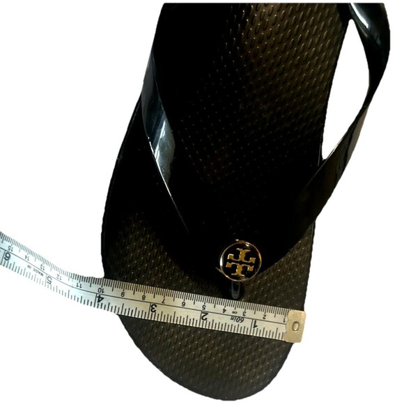 TORY BURCH Wedge Platform Gold Logo Flip Flops Black Women Sandals Size US 9? - Picture 12 of 13